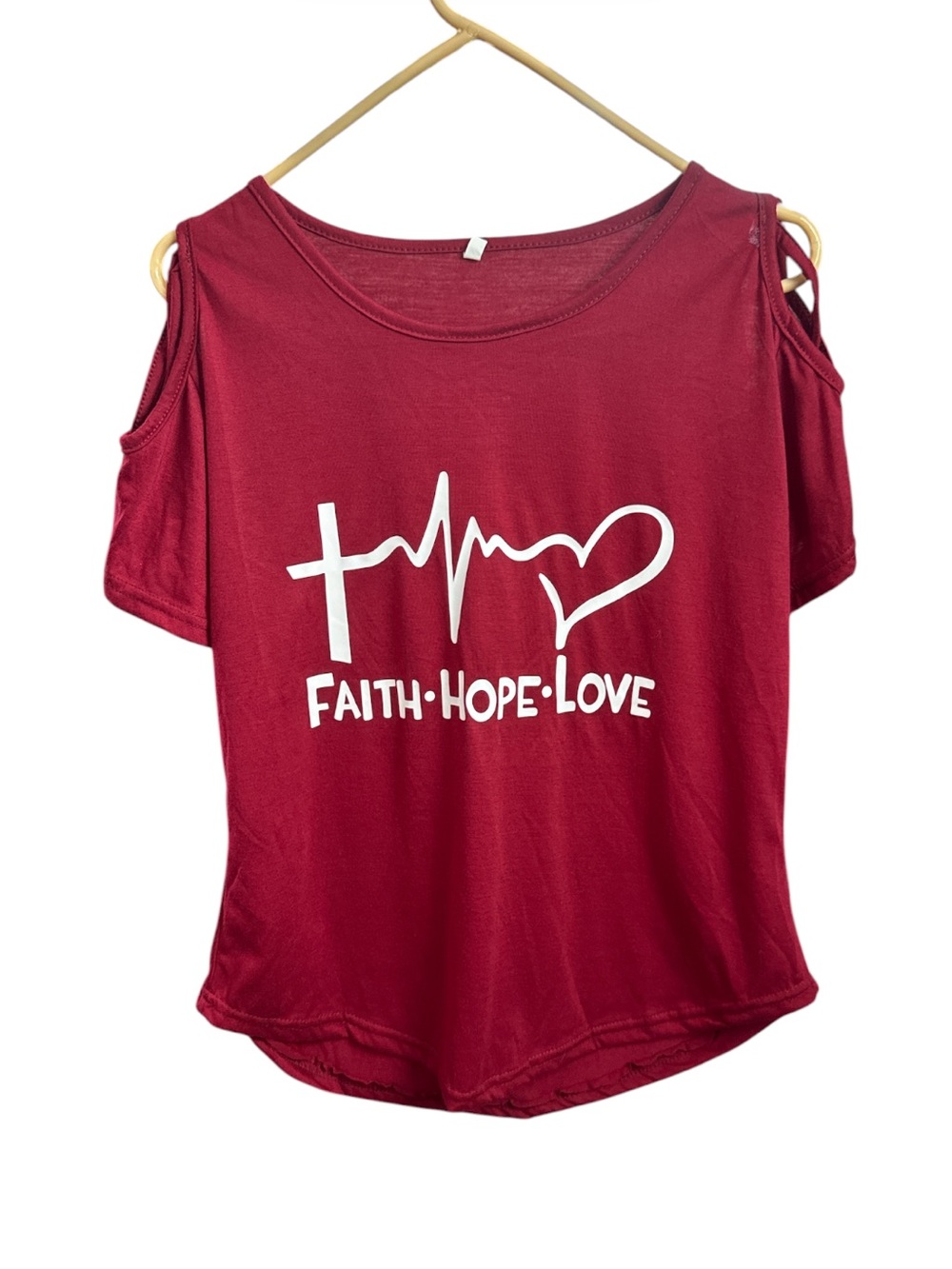Faith.Hope.Love Cold Shoulder Tee Size XL - Picture 2 of 6